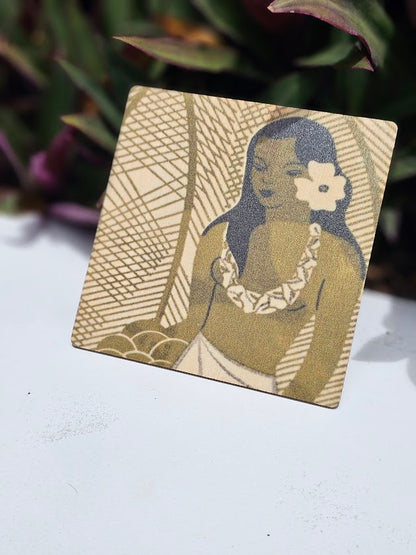 Vintage Island Girl - Wood Coaster