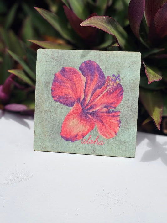 Vintage Hibiscus - Wood Coaster