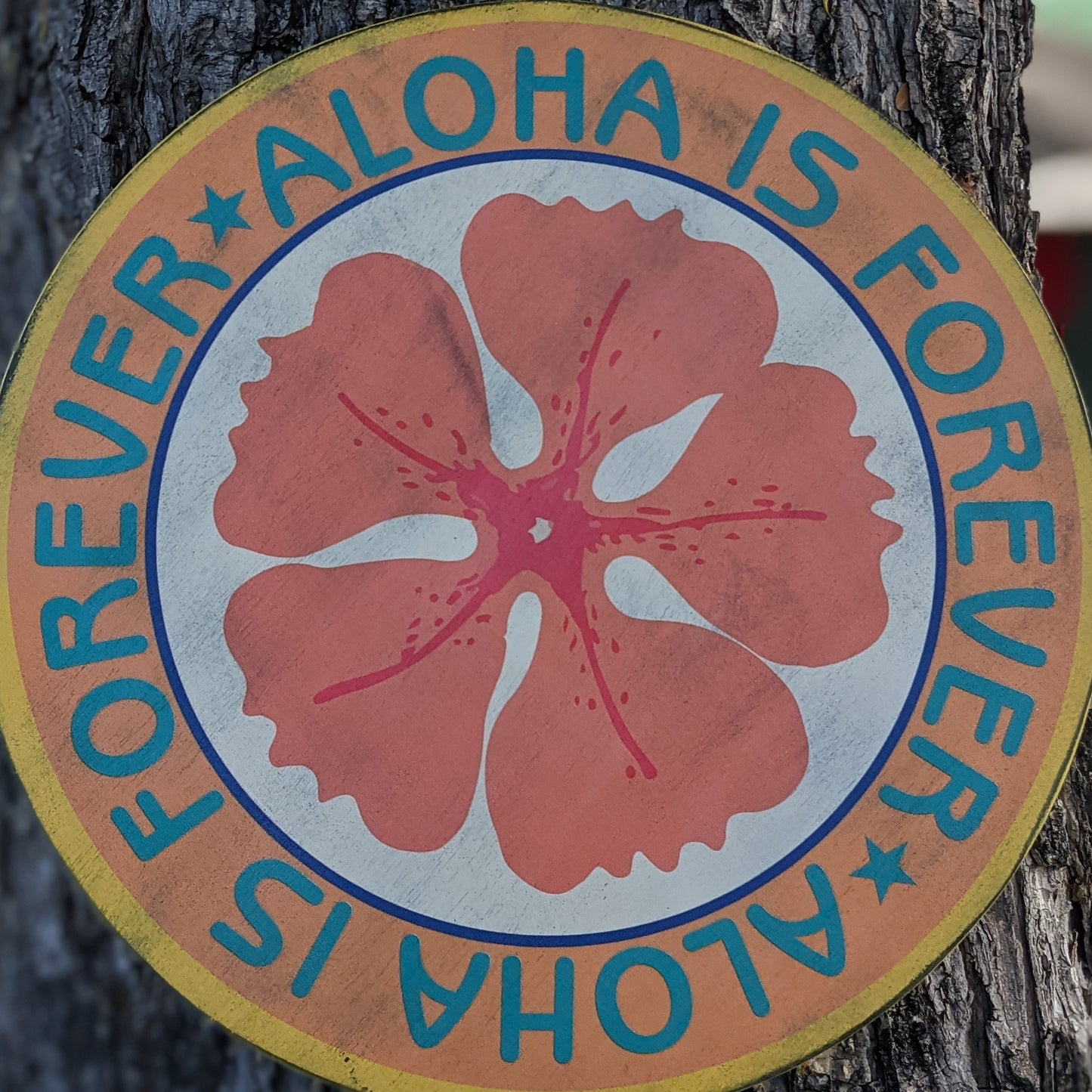 Vintage Style Round Sign - Aloha Is Forever - Orange