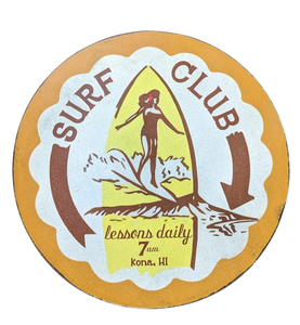 16" Vintage Style Round Sign -Surf Club Yellow
