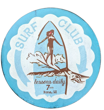 Vintage Style Round Sign - Surf Club Blue